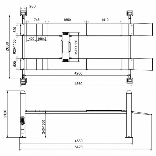 Elevator auto cu 4 coloane 380V, 2.2kW, capacitate ridicare 3500kg, inaltime ridicare 1600mm - Img 5