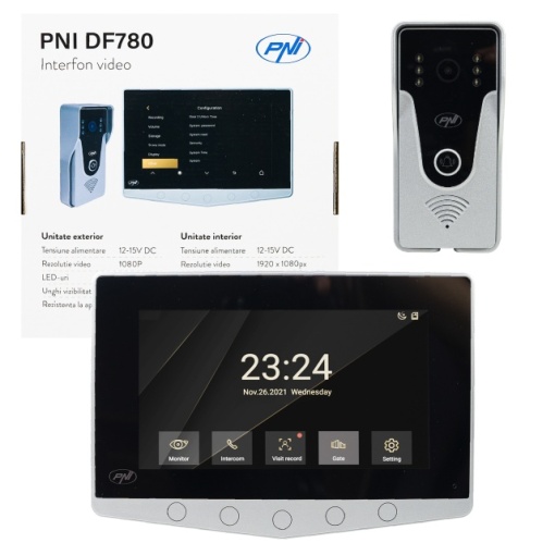 Interfon video PNI DF780 cu 1 monitor, ecran 7 inch 1080p, slot card, IP65, comanda 2 porti, inregistrare miscare eveniment,comexiune maxim 4 monitoare, 2 unitati externe si 2 camere CCTV - Img 4