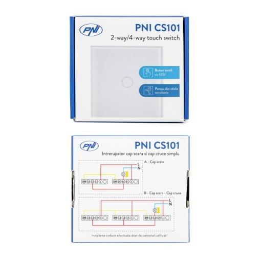Intrerupator cap scara si cap cruce simplu cu touch PNI CS101 din sticla, alb cu LED indicator - Img 8