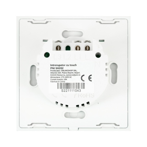 Intrerupator dublu cu touch PNI SH202 din sticla, alb cu LED indicator - Img 6