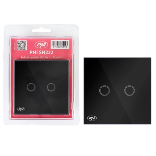 Intrerupator dublu cu touch PNI SH222 din sticla, negru cu LED indicator, 10A, 2X200W - Img 8