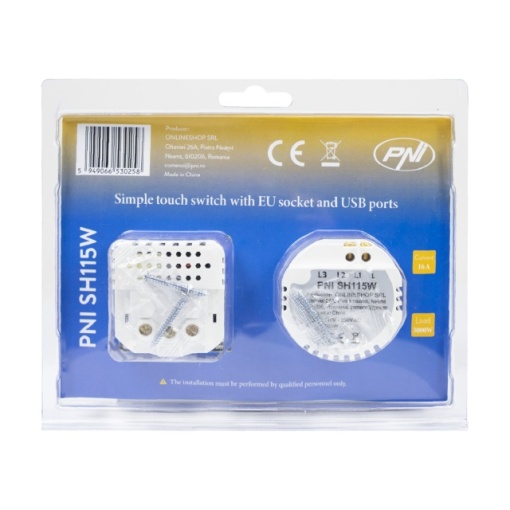 Intrerupator simplu PNI SH115W din sticla cu touch, combinat cu priza Schuko si mufe USB - Img 3