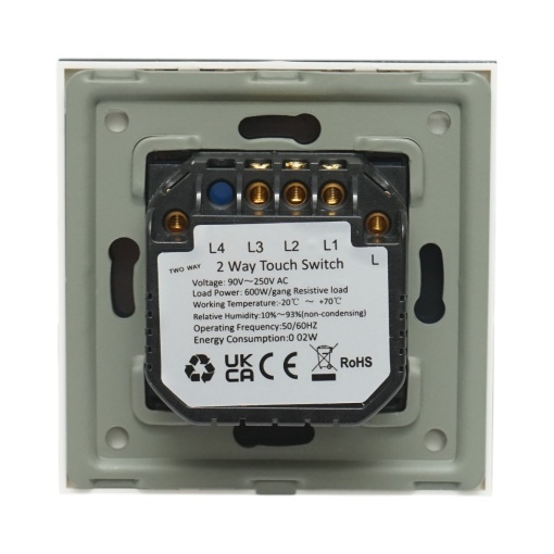 Intrerupator touch triplu cap scara alb 220V, indicator luminos, rama sticla 86x86x34mm - Img 4