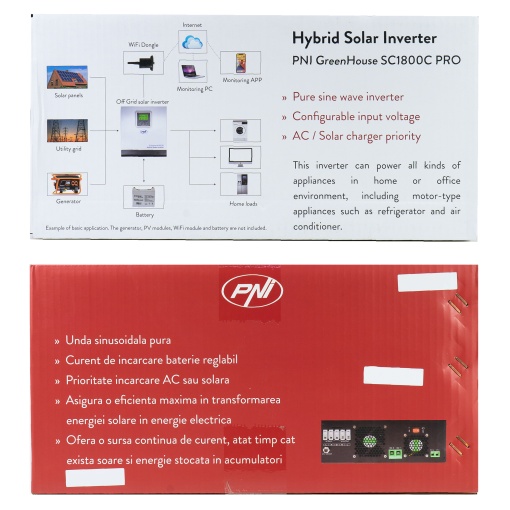 Invertor solar PNI GreenHouse SC1800C PRO 3KW 13A 3000VA, 24V, MPPT 60A, Off Grid Hibrid Sinus pur - Img 10