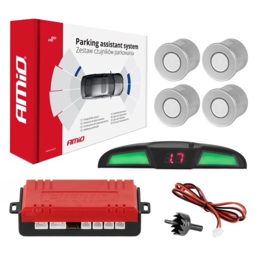 Kit senzori parcare argintii, fi22, cu display LED-COB