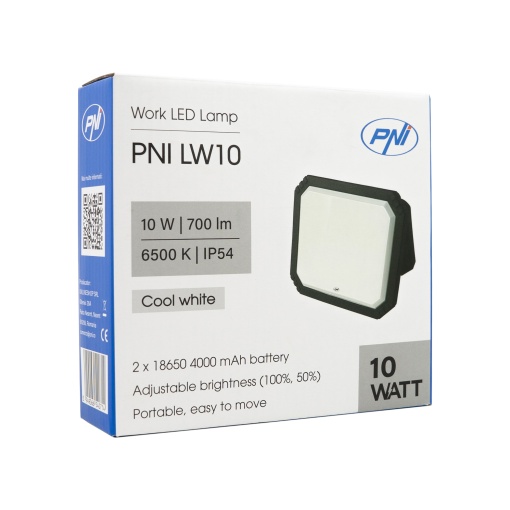 Lampa LED de lucru PNI LW10 10W, portabila, reincarcabila, cu acumulator 2 x 18650 4000mAh, 6500K, IP54, 700 lm, 2 niveluri luminozitate - Img 9