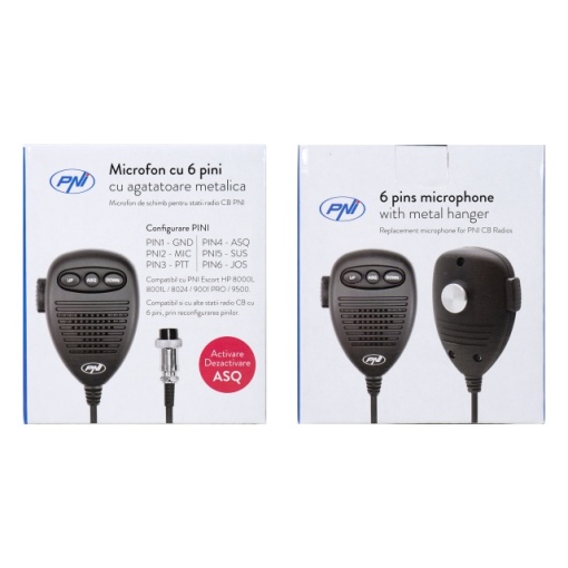 Microfon cu 6 pini cu agatatoare metalica pentru statii radio PNI Escort HP 8000L/8001L/8024/9001 PRO/9500/8900 - Img 7