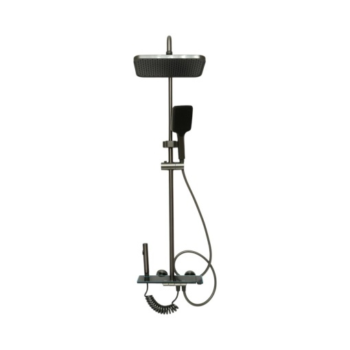 Set dus multifunctional cu termostat, afisaj digital temperatura, 4 functii de curgere a apei, pipa cada, dus dreptunghiular tip ploaie, para de dus, dus bideu, grafit mat, aluminiu - Img 3