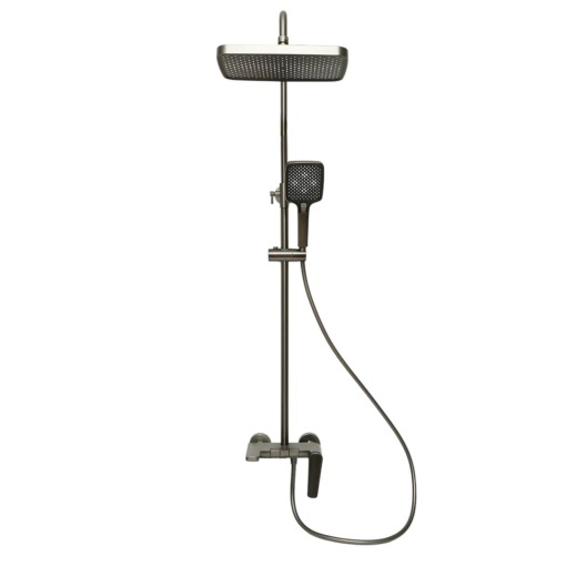 Set dus Premium multifunctional de perete din cupru, 3 functii curgere apa, dus dreptunghiular tip ploaie, para de dus, gri grafit satinat - Img 3