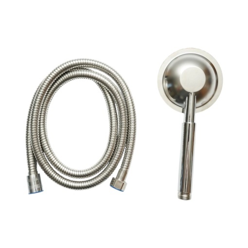 Set para dus cu furtun zincat 1.5m, 1 functie tip ploaie, duze silicon, crom lucios, otel inoxidabil 100x225mm - Img 3