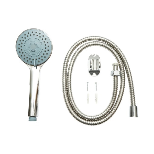 Set para dus cu furtun zincat 1.5m, suport perete, 5 functii, crom lucios, plastic 97x240mm - Img 2