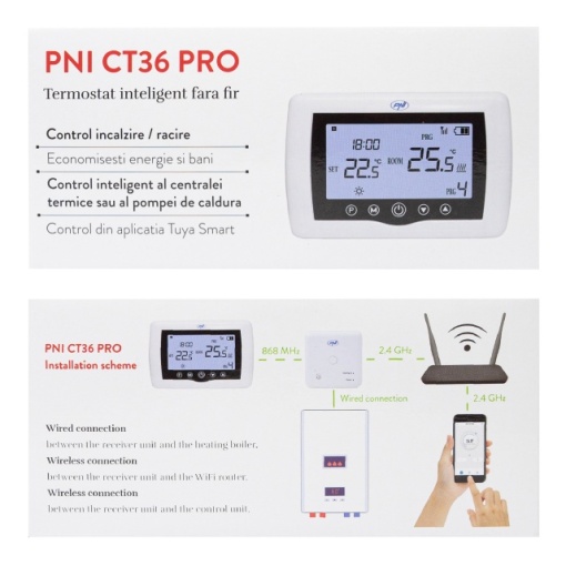 Termostat inteligent PNI CT36 PRO fara fir, WiFi 2.4GHz, control prin Internet APP TuyaSmart, regim iarna-vara, pentru centrale termice - Img 2