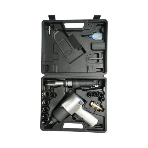 Trusa scule pneumatice cu pistol de impact Twin Hammer 1/2 inch, clichet 3/8 inch, 10 tubulare 9-27mm si accesorii 16 piese Breckner Germany - Img 3