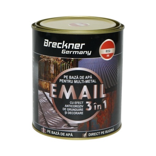 Vopsea email anticoroziva 3 in 1 rosu 250 pentru metal 750g, direct pe rugina, pe baza de apa Breckner Germany - Img 2