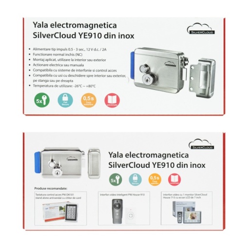 Yala electromagnetica SilverCloud YE910, 12V, din inox, cu butuc dublu si buton, Fail Secure NO, compatibila cu sisteme de control acces - Img 6