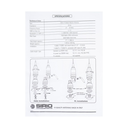 Antena CB Sirio Performer 5000 PL, 196.5cm Cod 2218505.51 fara cablu - Img 3
