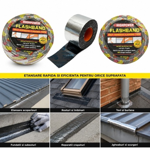 Banda bituminoasa autoadeziva 100mm x 10m pentru etansare si hidroizolare HighPower - Img 4
