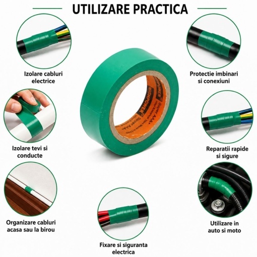 Banda izolatoare verde vinil 19mm x 9m Anti Fire Super AAA+ HighPower - Img 4