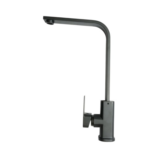 Baterie chiuveta bucatarie negru mat cu pipa inalta patrata, monocomanda, aliaj zinc, furtunuri incluse - Img 3