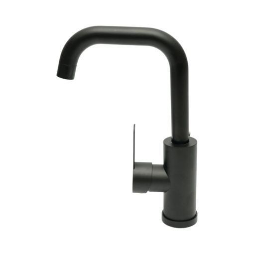 Baterie chiuveta bucatarie negru mat cu pipa rotativa tip U, monocomanda, aliaj zinc, furtunuri incluse - Img 3