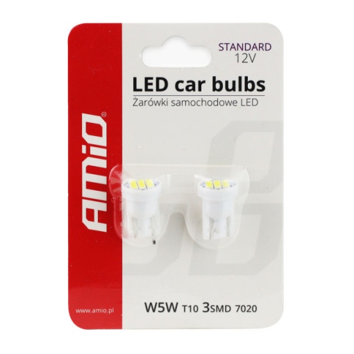 Bec de pozitie tip LED , T10 W2.1x9.5 W5W, 12V , 3 SMD 7020, culoare alb , AMIO, set 2 buc - Img 2