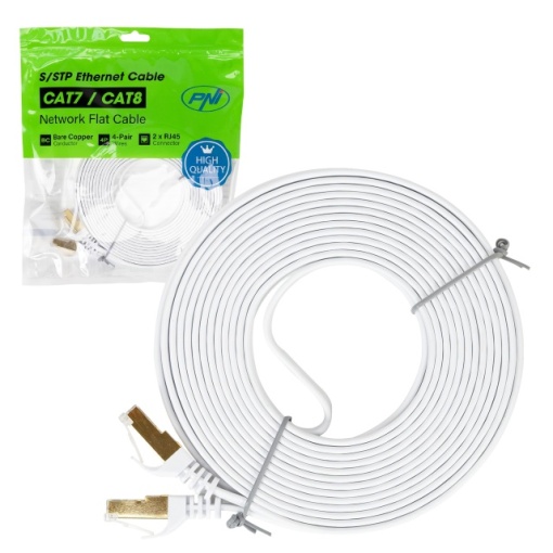 Cablu de retea plat S/STP CAT7 PNI U7075W, 2 x RJ45, 4 perechi de fire, 32AWG, cupru, 10 Gbps, 600 MHz, 7.5m, alb - Img 2