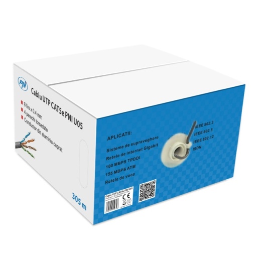 Cablu UTP CAT5e PNI U05 cu 4 perechi de fire torsadate 0.40 mm CCA, pentru internet 1 Gigabit si sisteme de supraveghere, rola 305m - Img 7