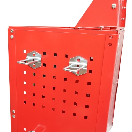 Carucior scule metalic pe roti cu 3 rafturi si panou perforat cu suporti unelte 660x360x1080mm - Img 9