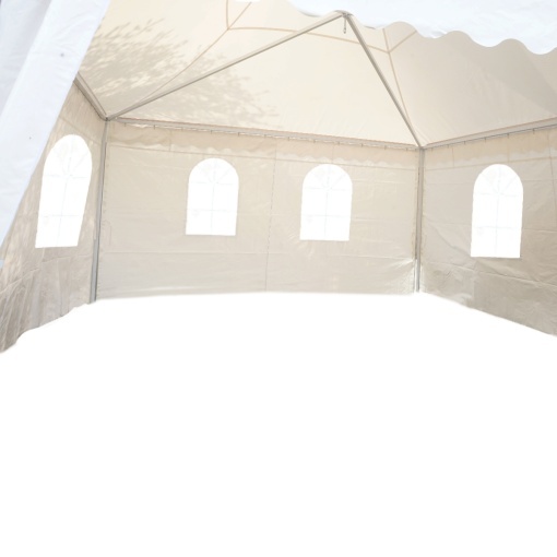 Cort evenimente pavilion tip pagoda 5x5m, alb impermeabil UV, acoperis PVC 750g/m2, cadru otel-aluminiu 48x48x2.5mm - Img 9