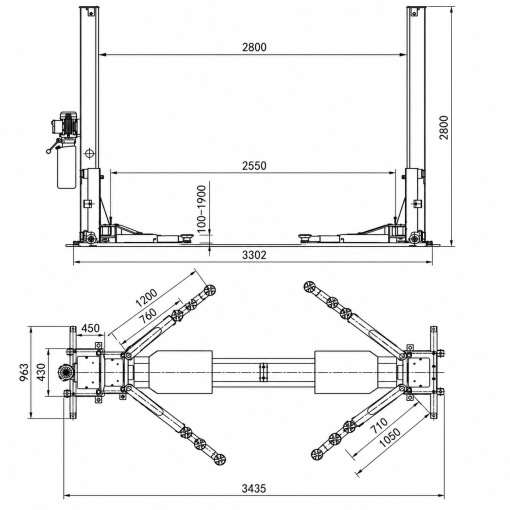 Elevator auto cu 2 coloane 380V, 2.2kW, capacitate ridicare 4000kg, deblocare mecanica, inaltime ridicare 1900mm - Img 2