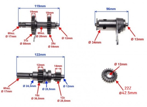 Grup pinioane cutie de viteze ATV 110cc (1+1) Selector inclus - Img 2