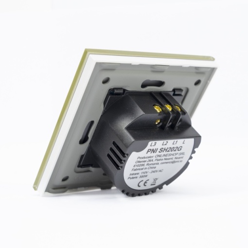 Intrerupator dublu cu touch PNI SH202G din sticla, gold cu LED indicator, culoare auriu - Img 2