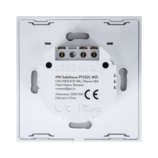 Intrerupator inteligent cu touch PNI SafeHome PT202L WiFi, 10A, control prin aplicatia Tuya Smart, compatibil cu Alexa si Google Assistant - Live Wire, fara nul - Img 2