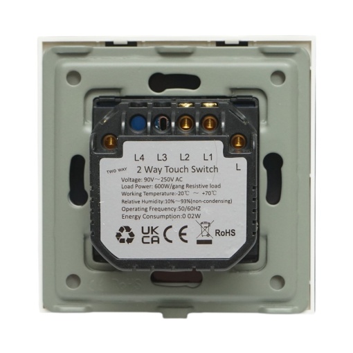 Intrerupator touch dublu cap scara alb 220V, indicator luminos, rama sticla 86x86x34mm - Img 4