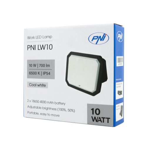 Lampa LED de lucru PNI LW10 10W, portabila, reincarcabila, cu acumulator 2 x 18650 4000mAh, 6500K, IP54, 700 lm, 2 niveluri luminozitate - Img 10