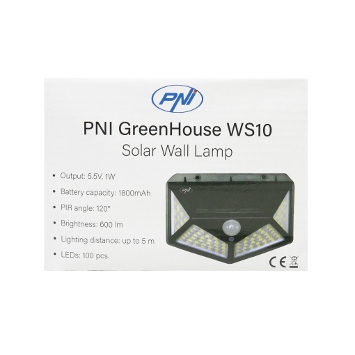 Lampa solara LED PNI GreenHouse WS10, 100 LED-uri, 600 lm, unghi PIR 120 grade, acumulator 1800 mAh, montaj pe perete - Img 10