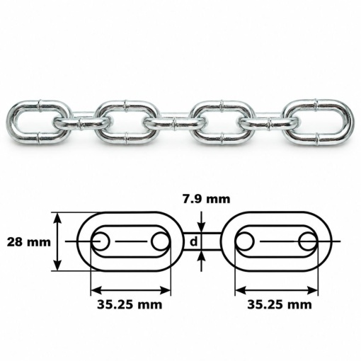 Lant otel zincat za medie 7.9x28x35.25mm, rola 10m - Img 2