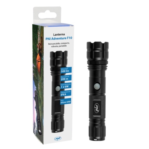 Lanterna PNI Adventure F10 din aluminiu cu led 1x6W, 500lm pana la 200m focus, cu acumulator si port micro USB - Img 7