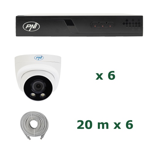 Pachet supraveghere video NVR POE PNI House IP716J, 6 camere PNI IP505J, 5MP si cabluri incluse - Img 2