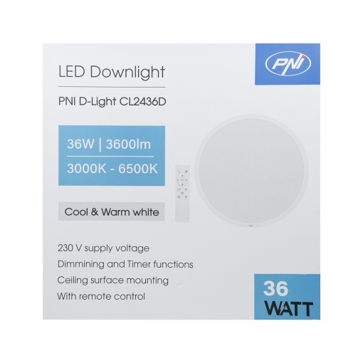Plafoniera LED PNI D-Light CL2436D 36W, dimabila, cu telecomanda, rotunda 41 cm, 3000K-6500K, alimentare 230V, 3600 lm, alb - Img 11