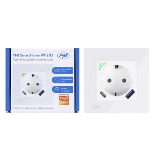 Priza inteligenta PNI SmartHome WP202 WiFi, montaj ingropat, control prin internet, aplicatie dedicata Tuya Smart, compatibila Amazon Alexa si Google Home - Img 2