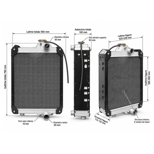 Radiator racire apa Case IH, New Holland, Steyr 790x565x160mm cod OEM 87306756, 82027546, 82033774, 82033796, 87306757, 8132017 - Img 2