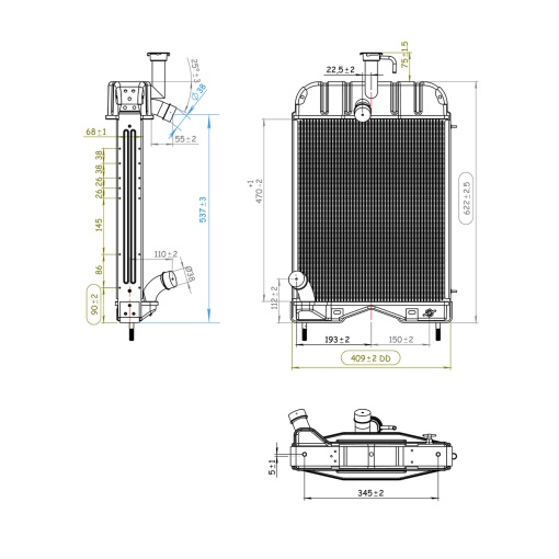 Radiator racire apa Massey Ferguson seria 200 motor Perkins cod OEM 1672862M91, 1680547M92, 150-15, 1672861M93 - Img 2