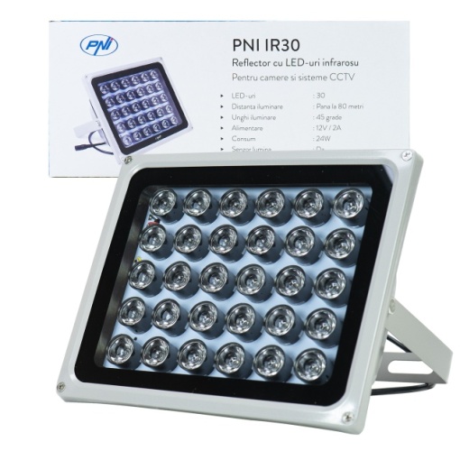 Reflector cu LED-uri infrarosu PNI IR30 pentru camere si sisteme CCTV, 30 leduri IR, distanta 80m, IP66 - Img 2