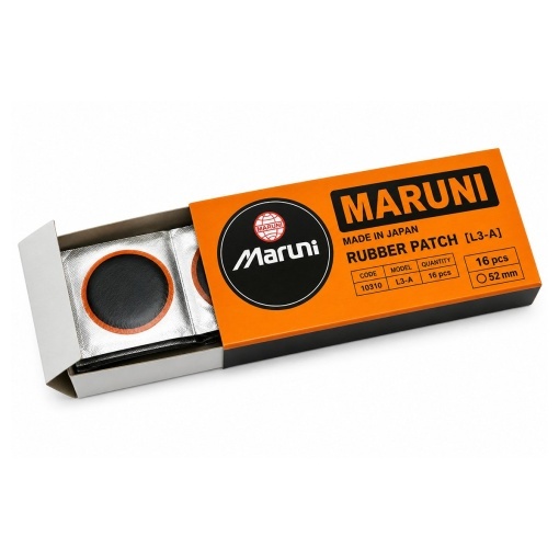 Set 16 petice vulcanizare rotunde 52mm + 1 tub adeziv Super Valcarn G 22ml pentru camere de aer L3-A Maruni made in Japan - Img 4