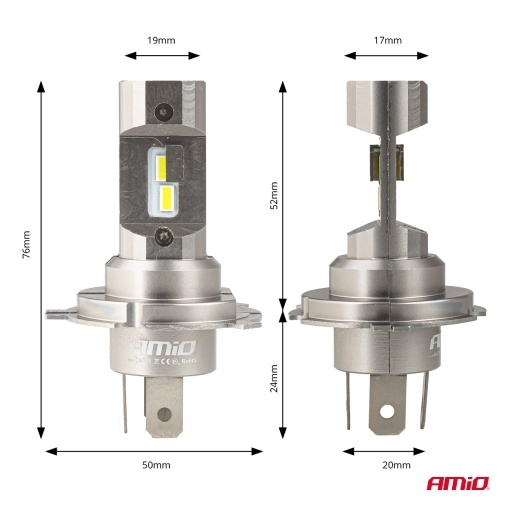 Set 2 becuri LED CANBUS H4 H19 12V 36W Amio - Img 5