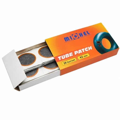 Set 26 petice vulcanizare rotunde 42mm + 1 tub adeziv 20ml pentru camere de aer Michel - Img 4