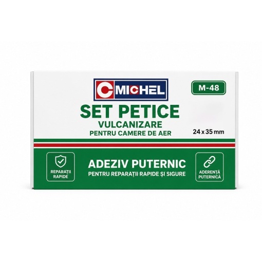 Set 48 petice vulcanizare ovale 24x35mm + 1 tub adeziv 20ml pentru camere de aer M-48 Michel - Img 2