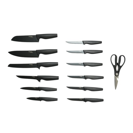 Set cutite bucatarie 15 piese cu suport, tocator si foarfeca, lama otel 3Cr13, maner PP negru Breckner Germany - Img 2