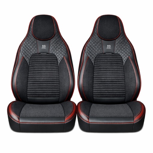 Set huse scaune auto Premium negru-rosu universale, design sport ergonomic, piele ecologica cu insertii textile 11 piese - Img 2